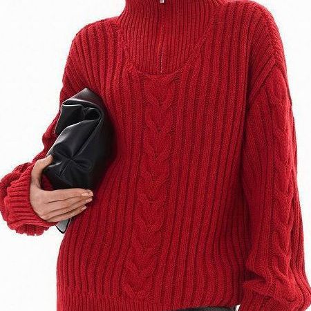 Pull en tricot pour dames avec col haut et fermeture éclair Chic & Stil