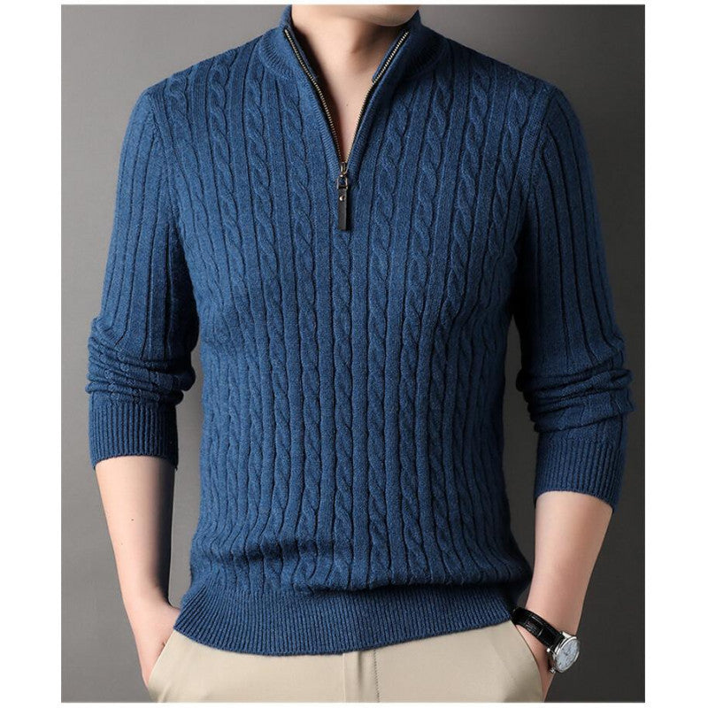 Elegant knitted men's sweater with half-zip and cable pattern Lune London