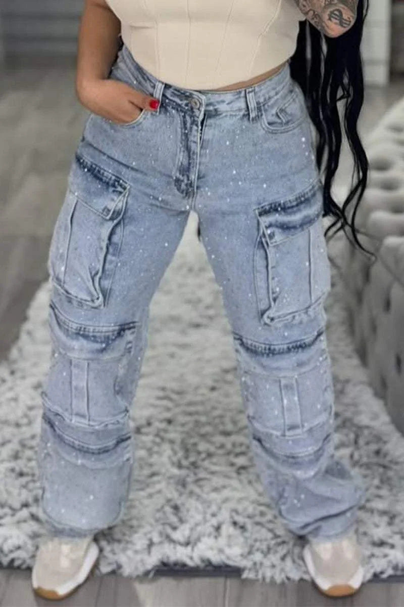 Ladies Cargo Jeans with multiple pockets and relaxed fit Lune London
