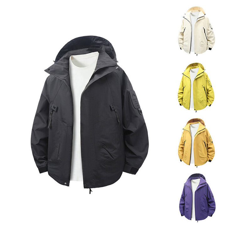 Functional outdoor jacket for men with adjustable hood area and multiple pockets Lune London