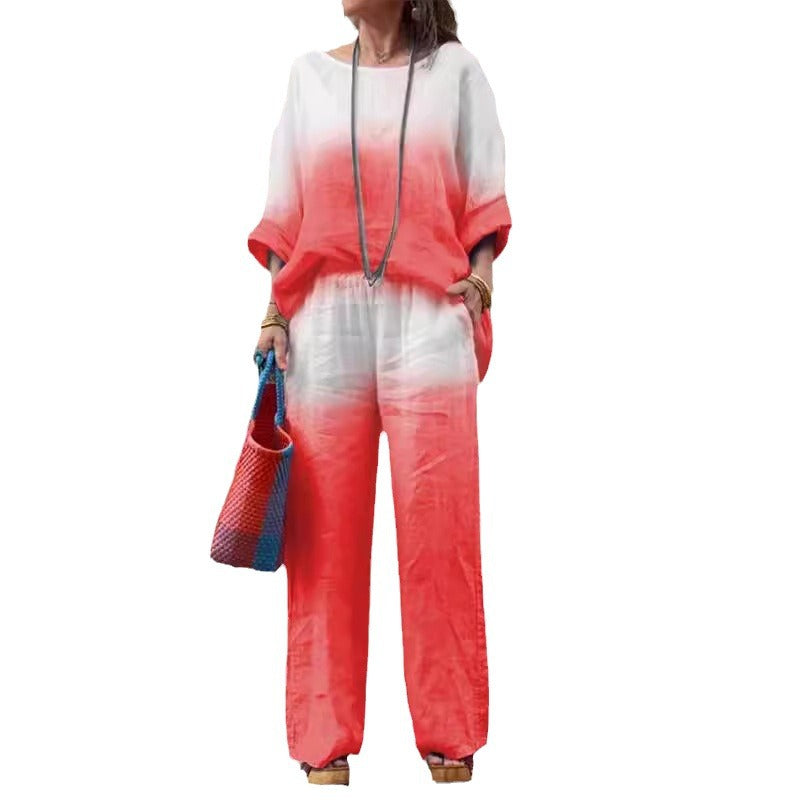 Casual linen outfit for women with wide pants and loose blouse Lune London