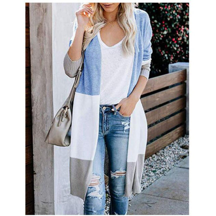 Cardigan en tricot à la mode pour femmes avec des rayures en blocs de couleur Chic & Stil