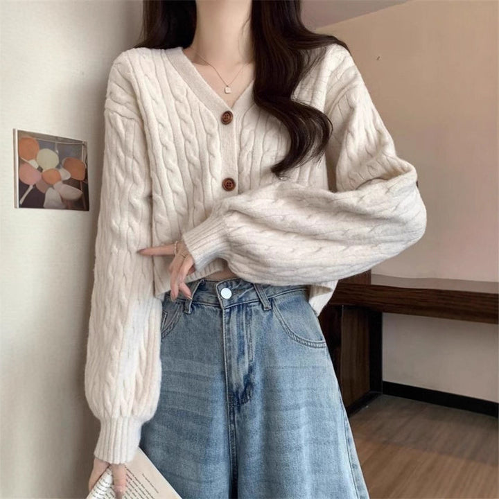 Women's cozy knit cardigan with V-neck and large buttons Lune London