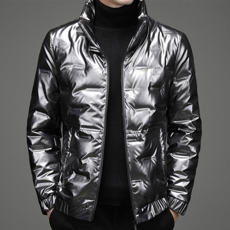 Shiny quilted jacket for men with high collar Lune London