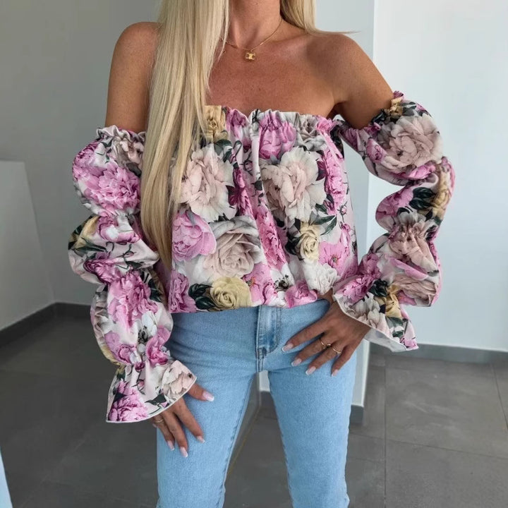 Off-shoulder floral blouse for women with balloon sleeves Lune London