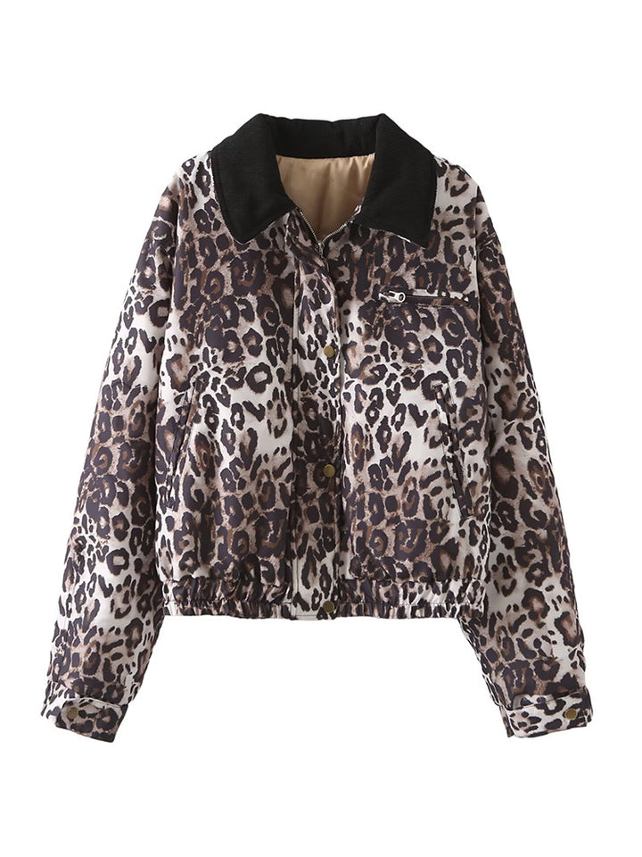 Faux leather jacket for women with an attractive leopard pattern and an elastic waist Lune London