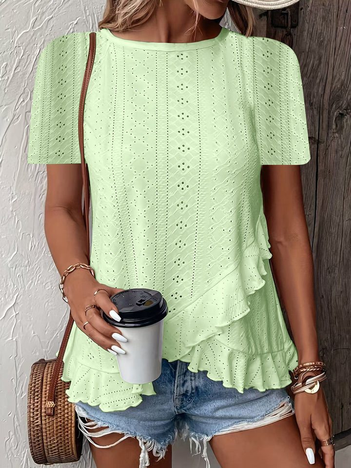Blouse for women with ruffle details and a floral insert Lune London