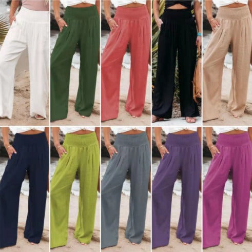 Light linen pants for women with elastic waist and wide fit Lune London