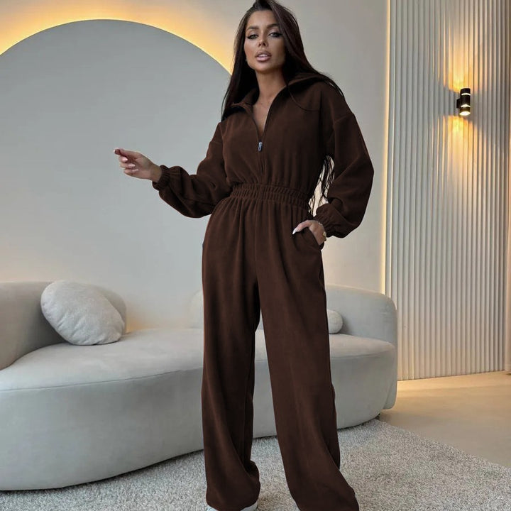 Ladies casual jumpsuit with high collar and adjustable waist Lune London
