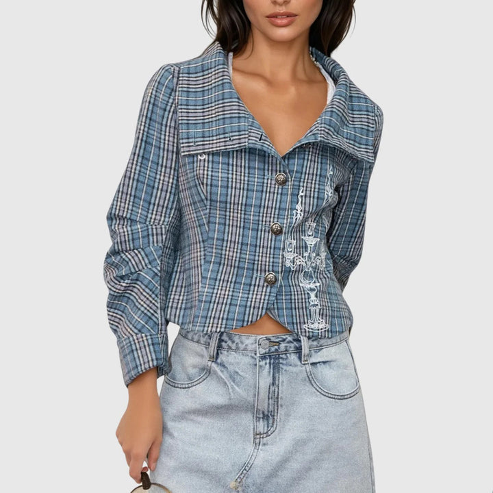 Ladies Chic Checkered Cropped Jacket and Style
