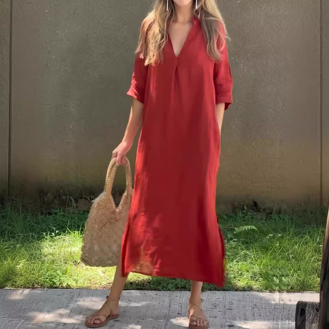 Hippie summer dress for women with V-neck and wide sleeves Lune London