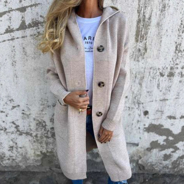 Knitted hooded jacket for women with buttons Lune London