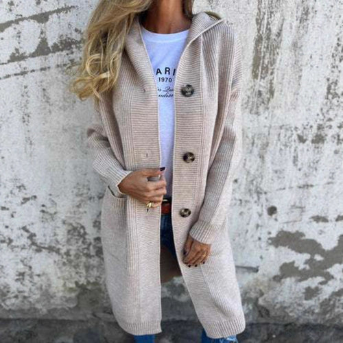 Knitted hooded jacket for women with buttons Lune London