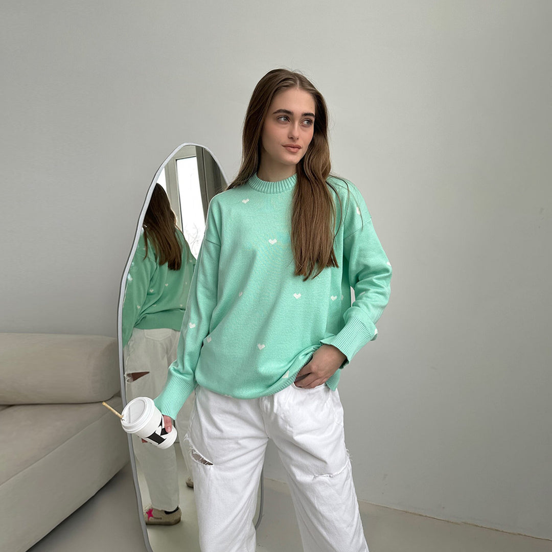 Sweat-shirt surdimensionné confortable pour femmes avec motif en forme de cœur Chic & Stil