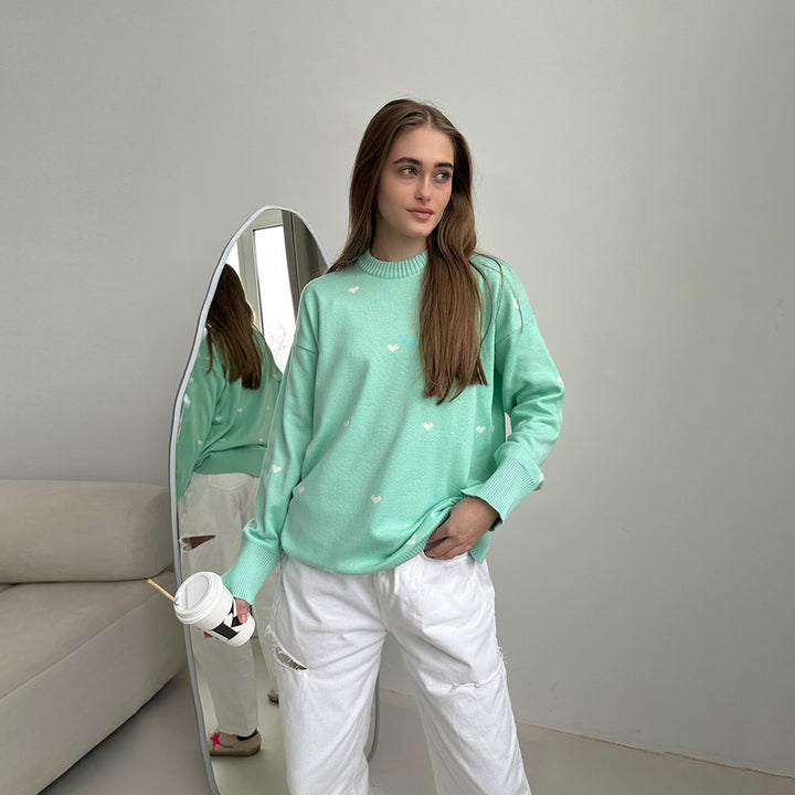 Sweat-shirt surdimensionné confortable pour femmes avec motif en forme de cœur Chic & Stil