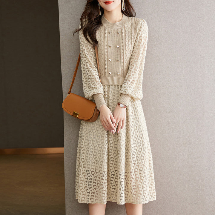 Robe tricotée pour femmes avec corsage ajusté et jupe évasée Chic & Stil