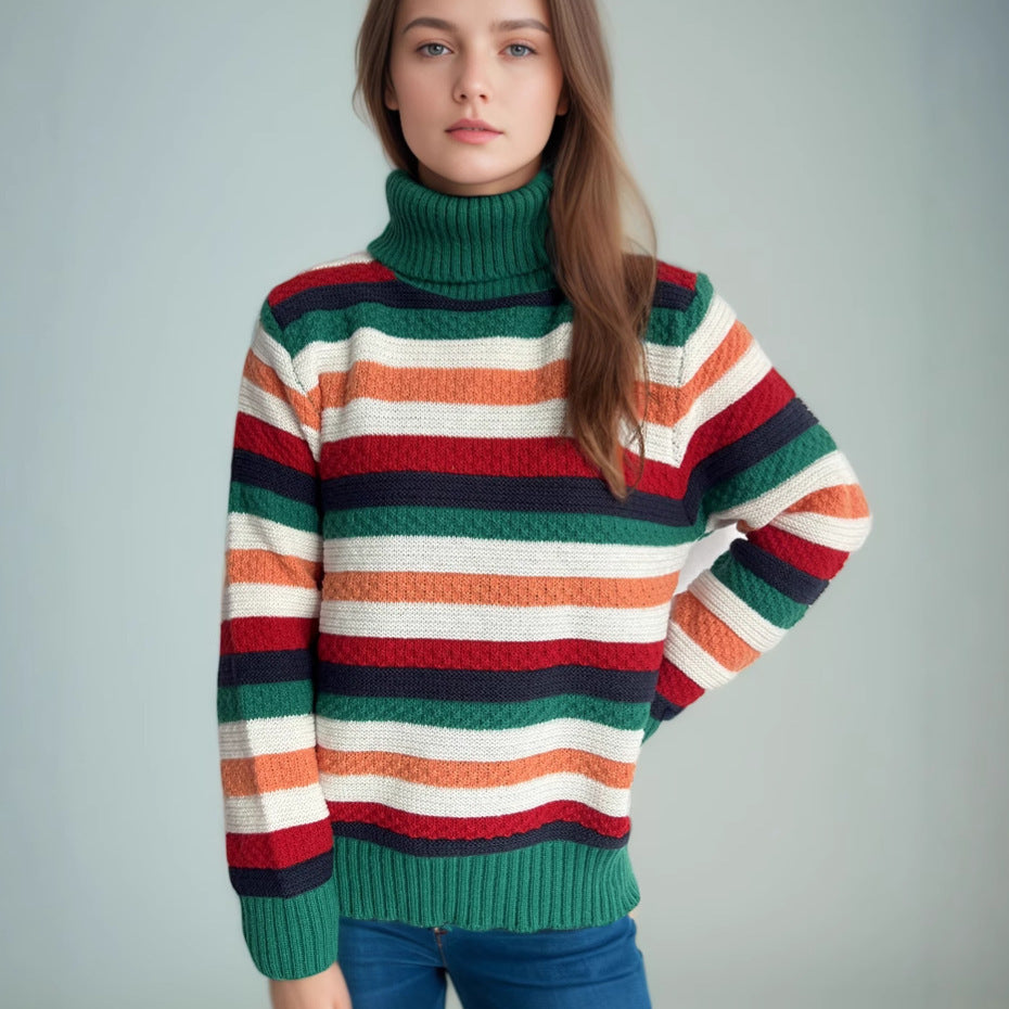 Pull en laine à col roulé rayé pour femmes avec une coupe décontractée et une texture douce Chic & Stil