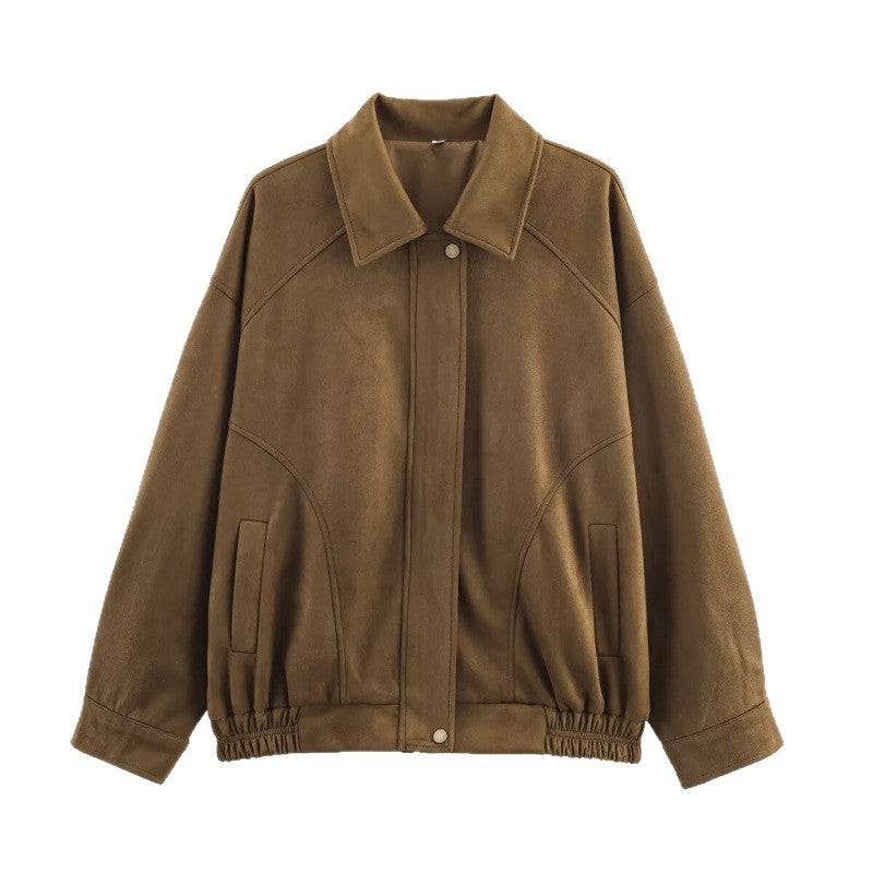 Trendy faux leather jacket for women with elastic waist and side pockets Lune London