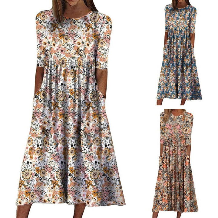Lune London Casual floral print maxi dress for women with practical pockets