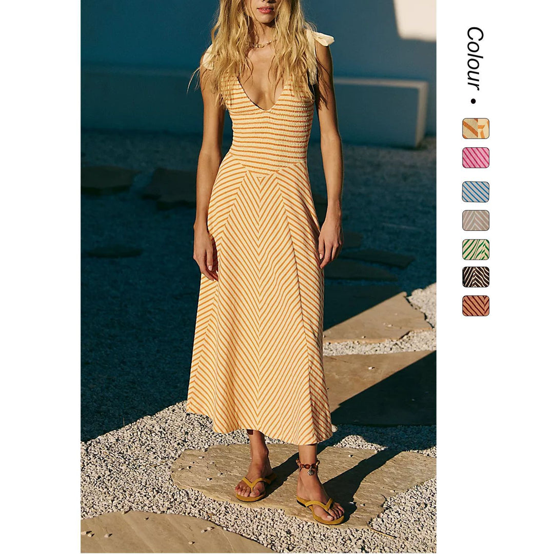 Ladies Maxi Summer Dress with playful straps and elegant V-neck