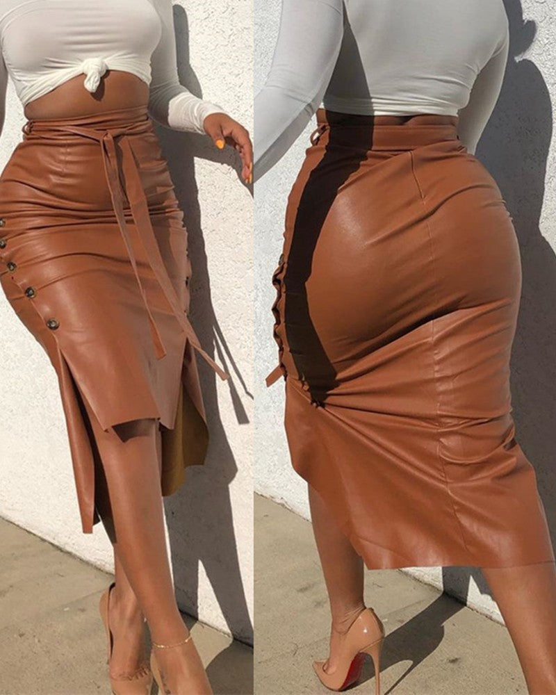 Ladies Chic Split High Pencil Skirt Lune London