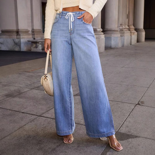 Jeans femmes à coupe large avec taille ajustable et effets de délavage moderne Chic & Stil