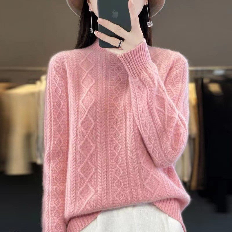 High-quality knitted pullover for women with a turtleneck and cable design Lune London