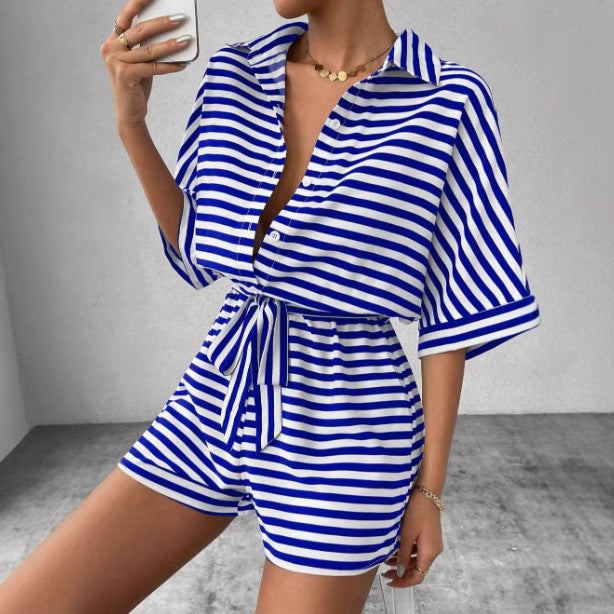 Chic and Style relaxed front tie striped jumpsuit set for women