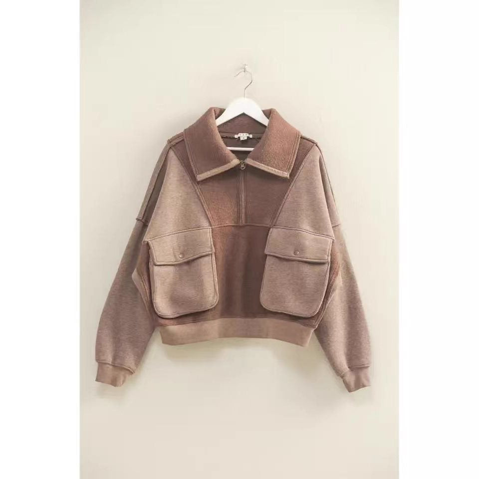 Ladies Sporty Fleece Pullover with Zip and Pocket Lune London