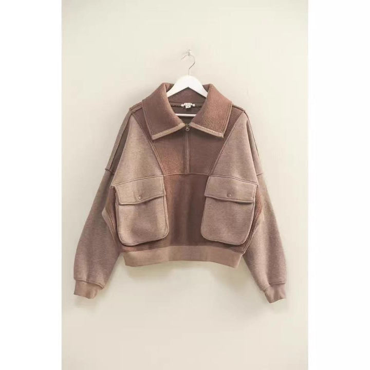 Ladies Sporty Fleece Pullover with Zip and Pocket Lune London