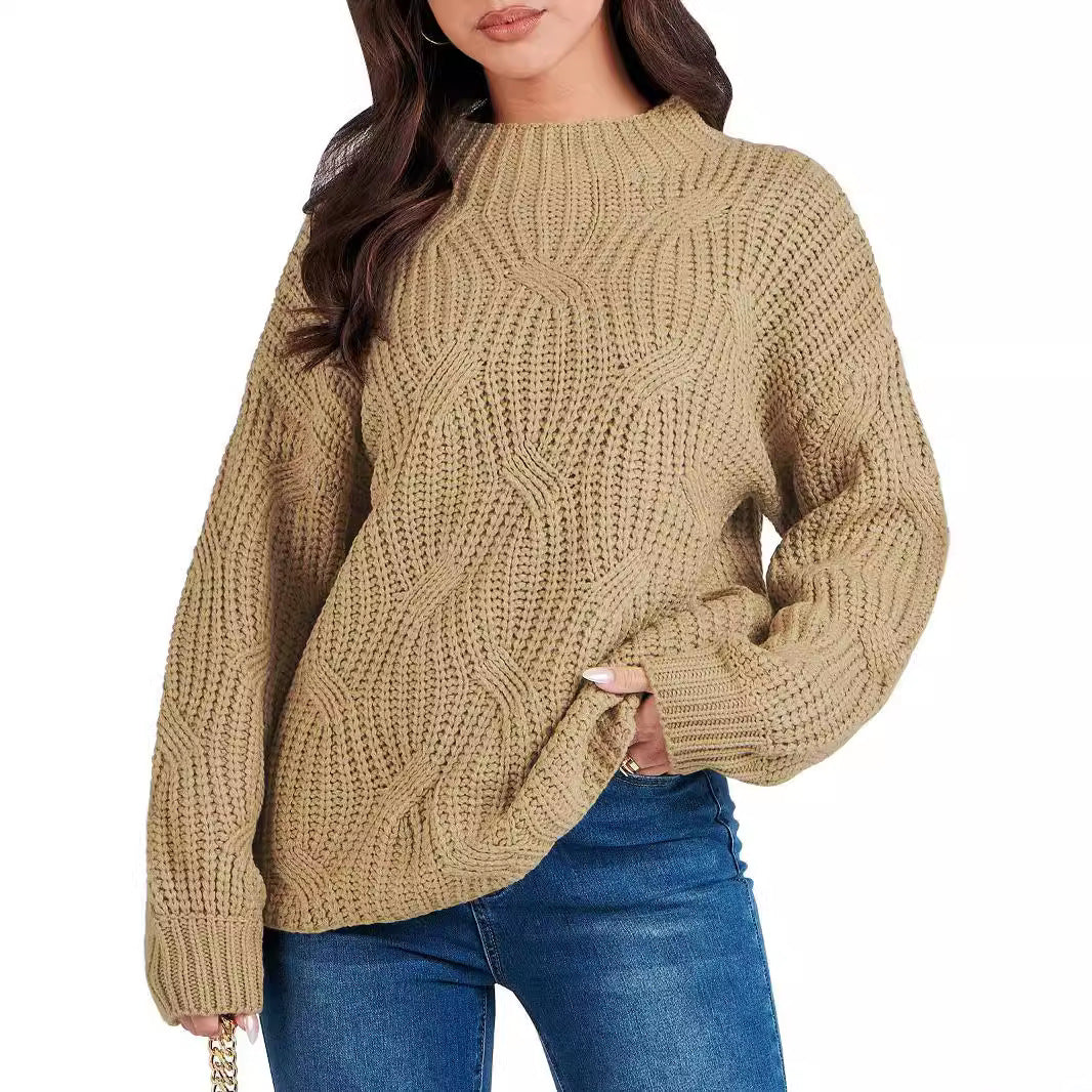 Ladies oversized knit sweater with extravagant wave pattern and high collar Lune London