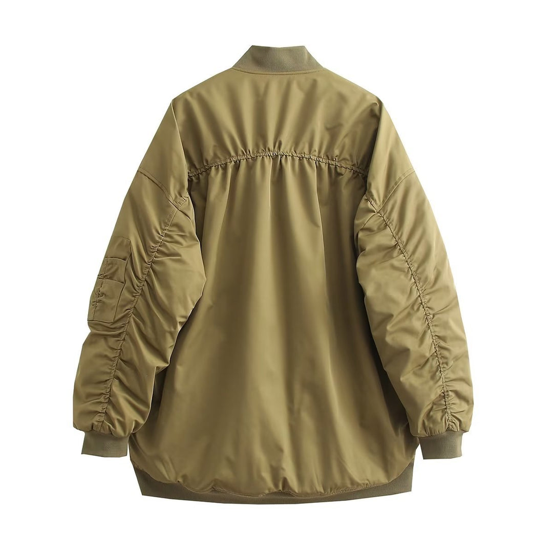 Fashionable oversized bomber jacket for women with functional pockets and sporty design Lune London