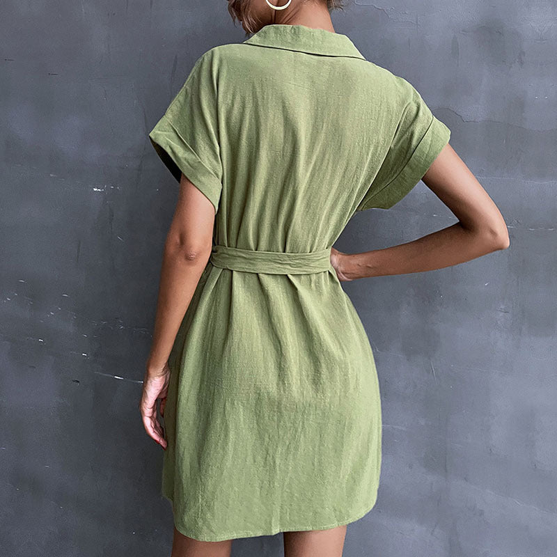 Shirt dress with button placket for women with tie belt Lune London