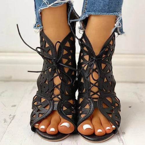 Women Open Lace-Up Sandals with Intricate Design and Non-Slip Sole Lune London