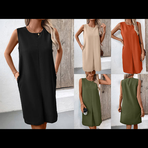 Sleeveless dress for women with practical side pockets Lune London