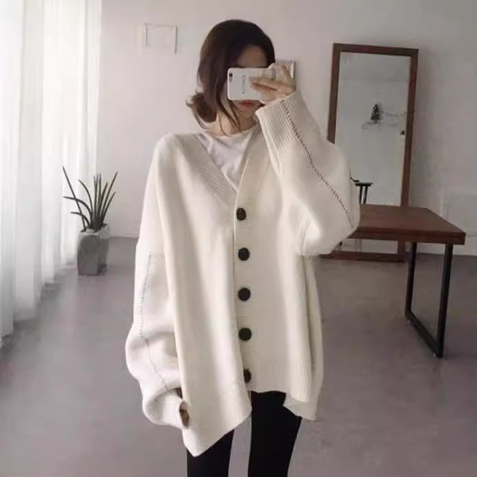 Casual knit jacket for women with oversized fit and large buttons Lune London