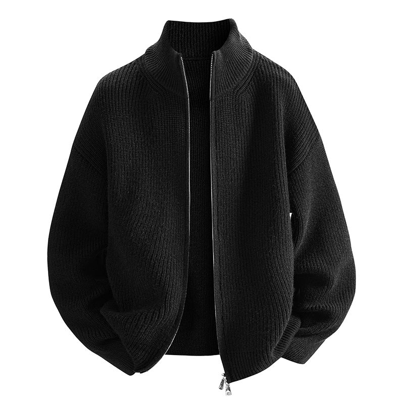 Trendy knit jacket for women with high collar and zip Lune London