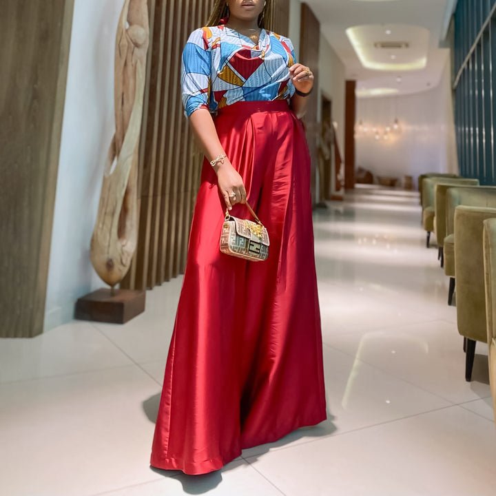 Ladies Elegant Jumpsuit with striking geometric pattern and wide leg Lune London