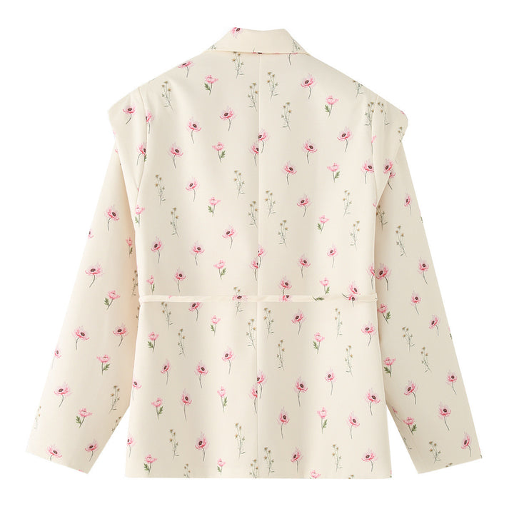 Veste blazer féminine à motif floral et ceinture à la taille Lune London