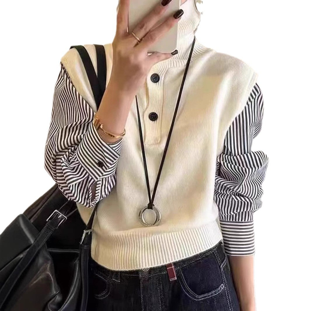 Gilet à col roulé à la mode pour femmes avec des manches de chemise et des détails de boutons Chic & Stil