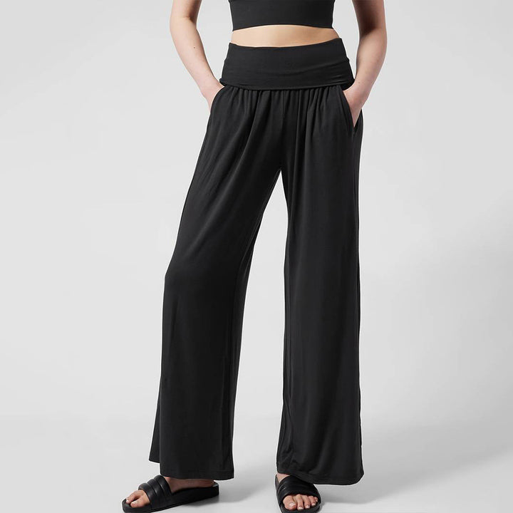Pantalons larges en jersey pour femmes avec taille élastique et design taille haute Chic & Stil