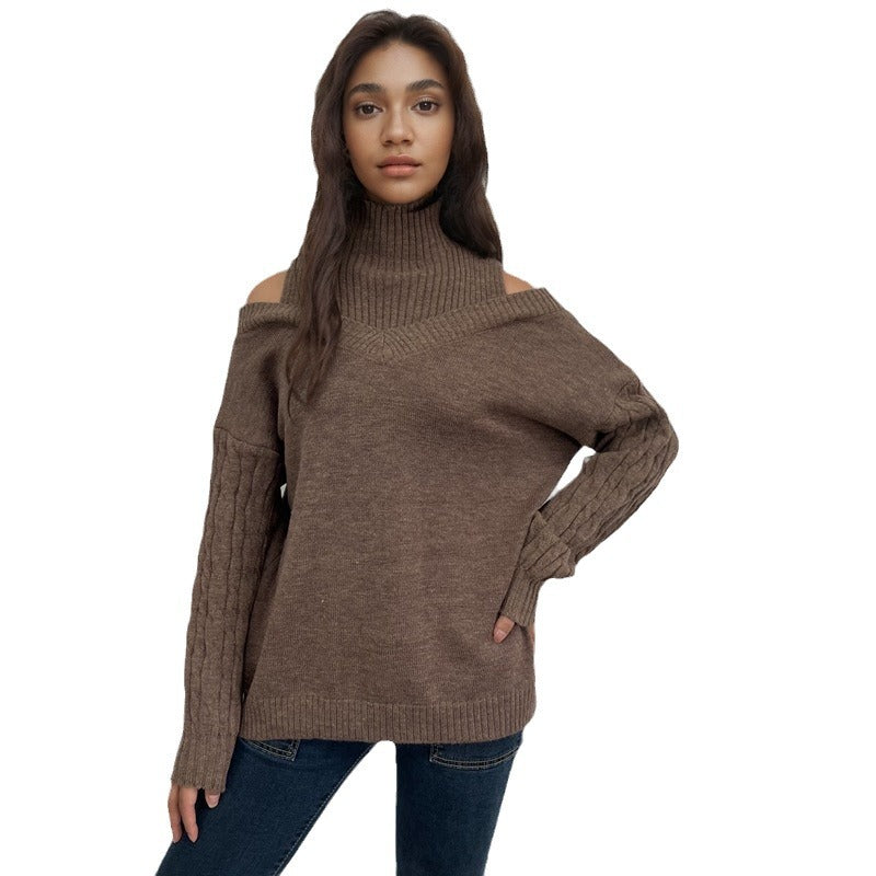 Pull tendance femme avec design décolleté et motif en cable Chic & Stil