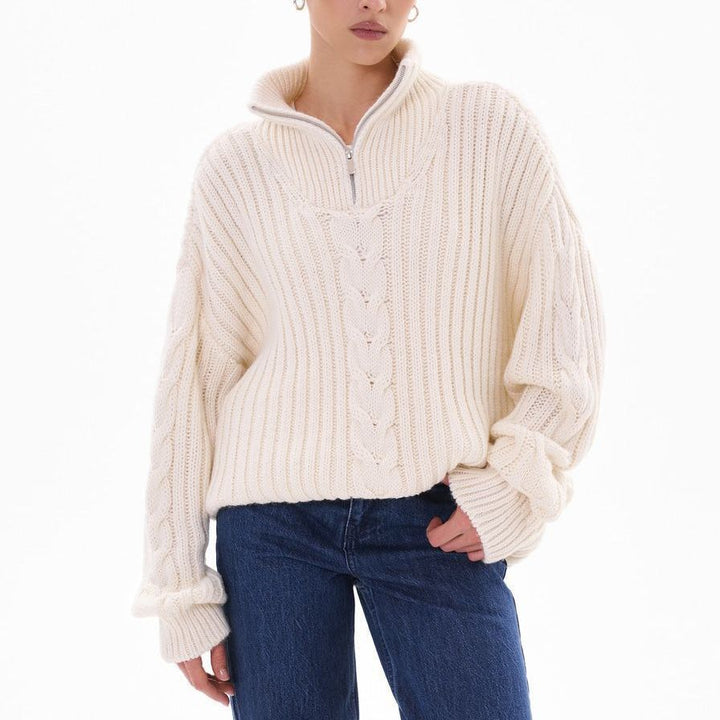 Pull en tricot pour dames avec col haut et fermeture éclair Chic & Stil
