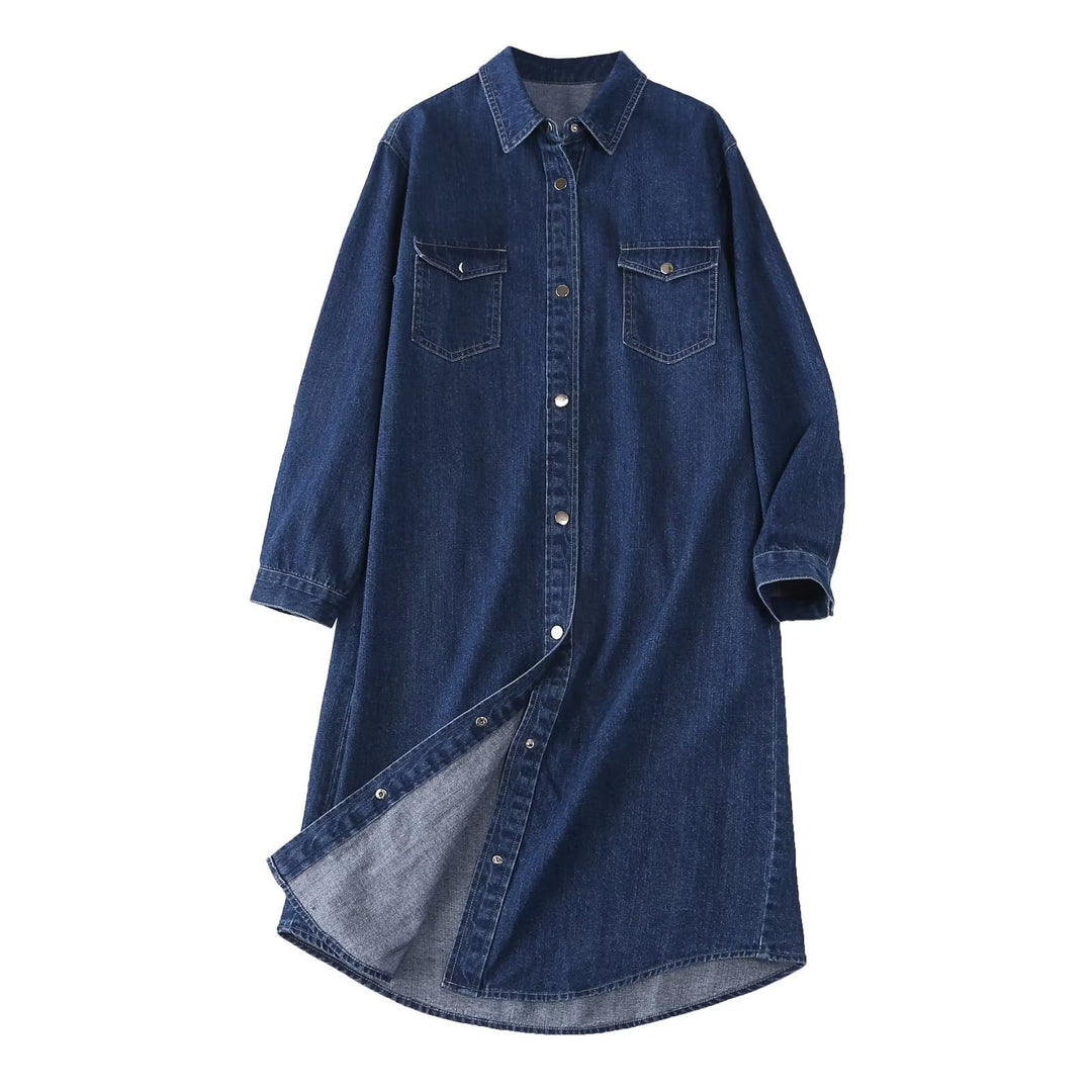 Denim shirt dress for women with a button-front design and practical pockets Lune London