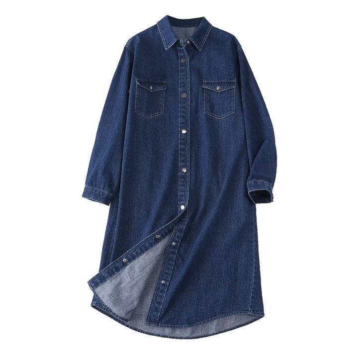 Denim shirt dress for women with a button-front design and practical pockets Lune London