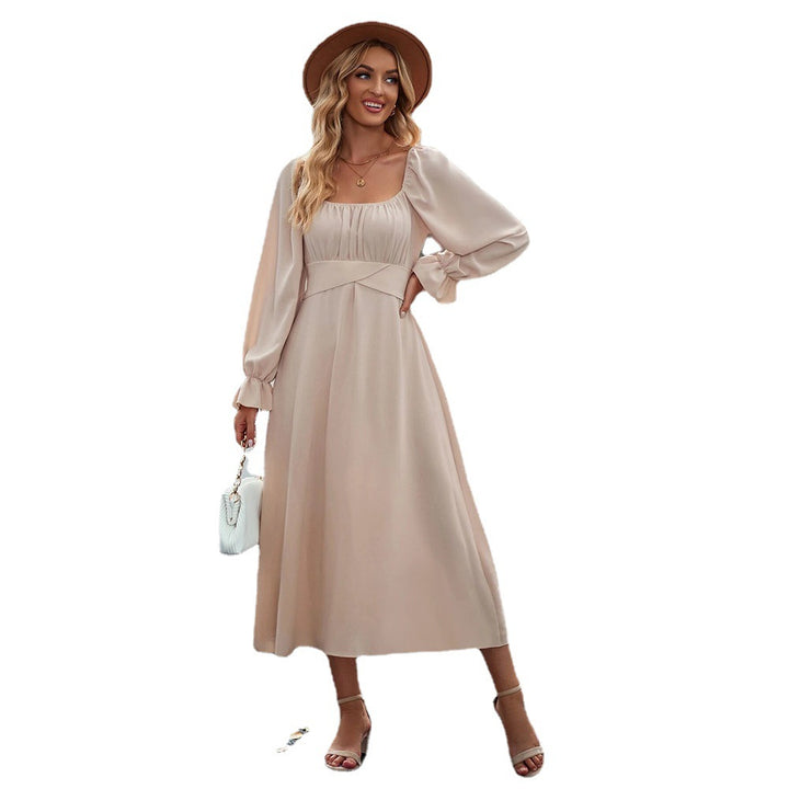 Robe midi pour femme avec drapés élégants et manches bouffantes longues Chic & Stil
