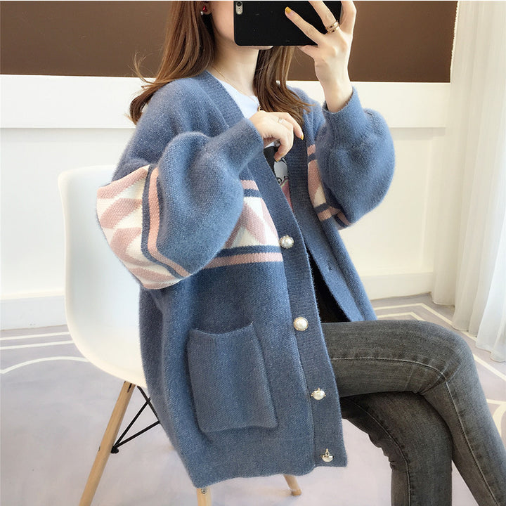 Ladies Cardigan with geometric patterns and fluid silhouette Lune London