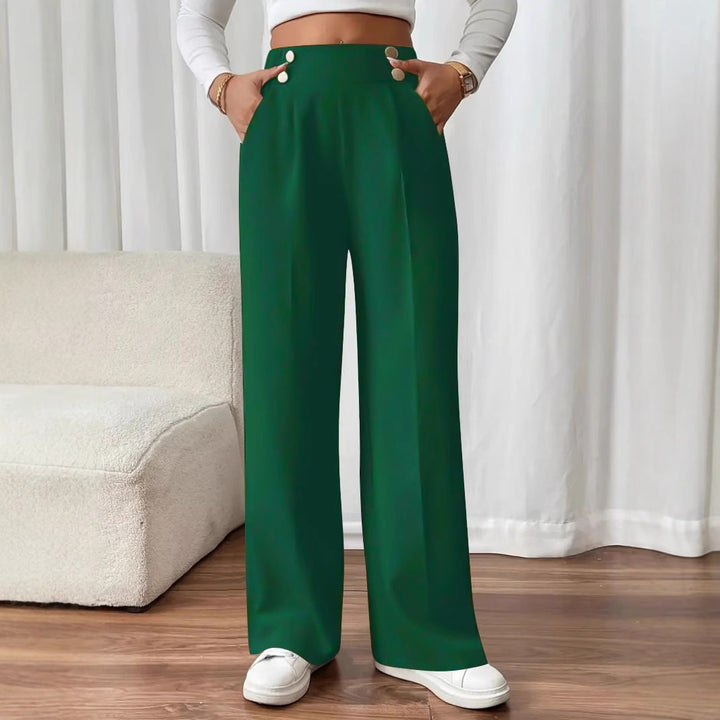 High-waisted flared pants for women with elegant button details Lune London