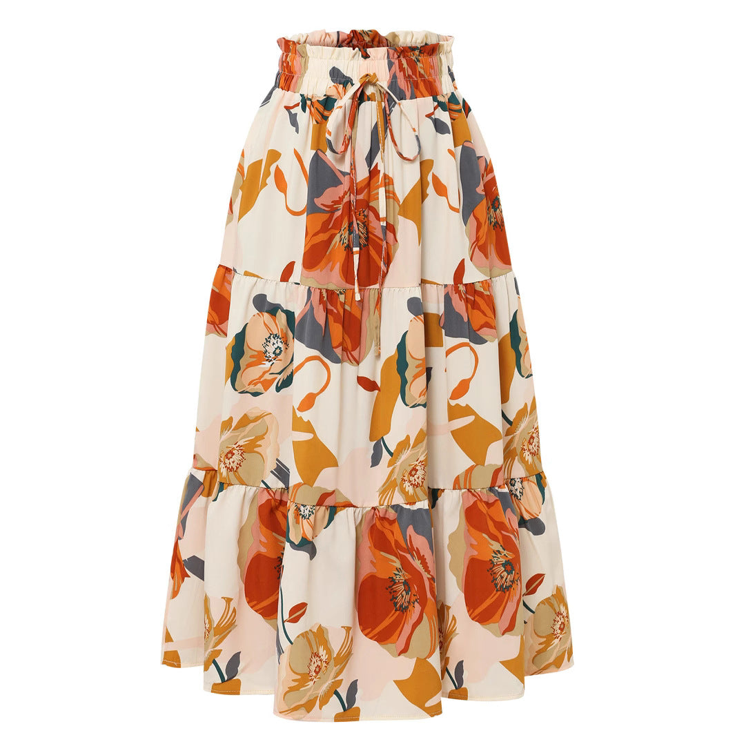 Maxi skirt for women with voluminous ruffles and a floral print Lune London