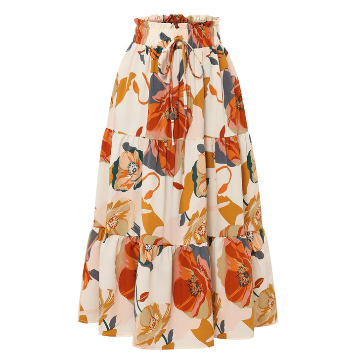 Maxi skirt for women with voluminous ruffles and a floral print Lune London